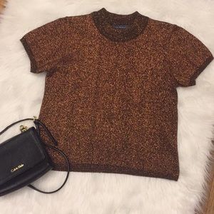 Norton Mcnaughton bronze glitter short sleeve top